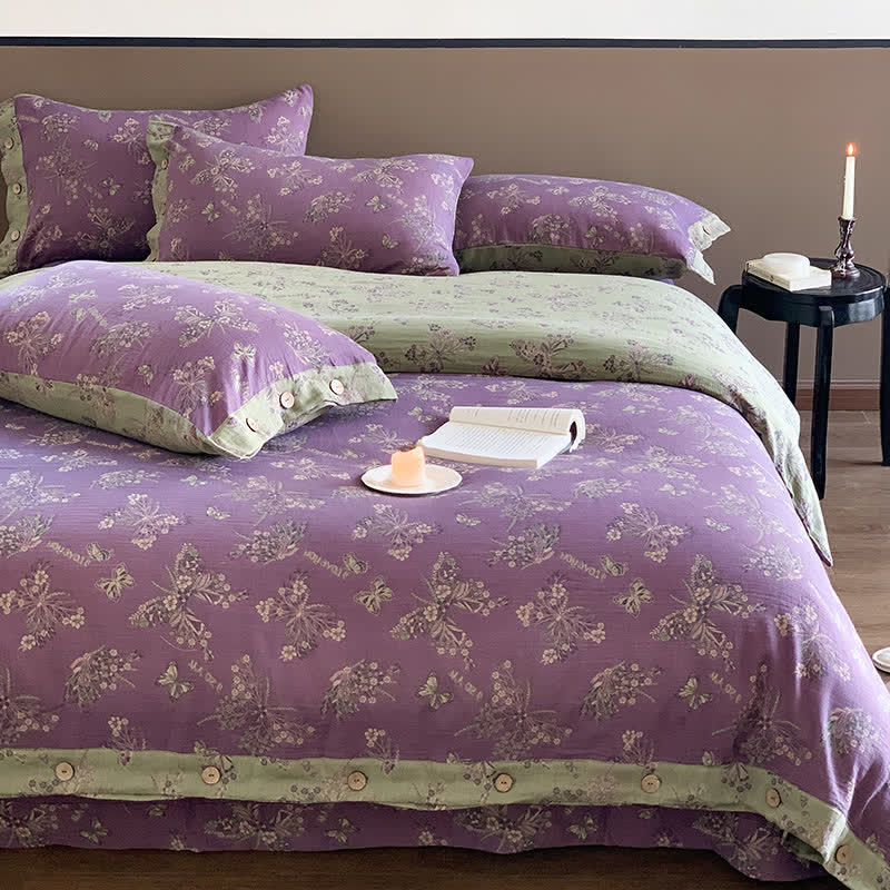 Elegante set di biancheria da letto in cotone con bottoni a farfalla (4 pezzi)