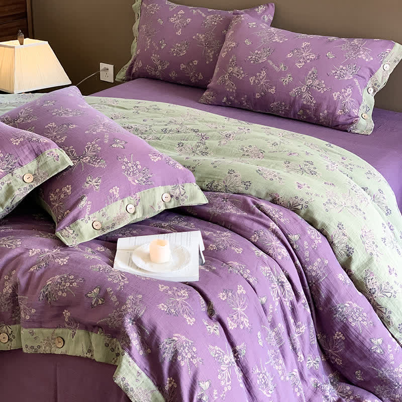 Elegante set di biancheria da letto in cotone con bottoni a farfalla (4 pezzi)