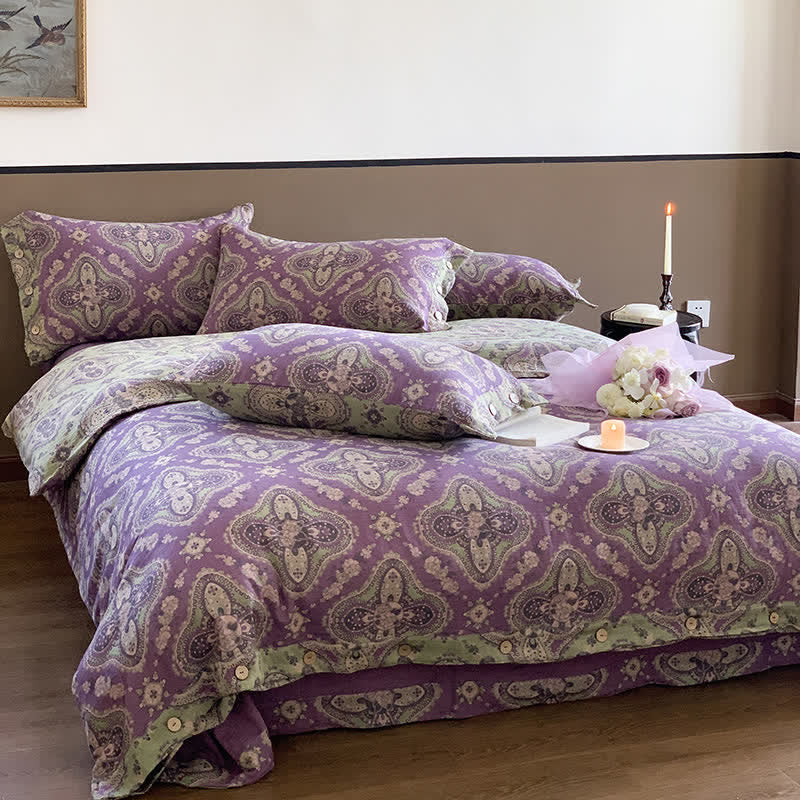 Set di biancheria da letto in cotone retrò a doppio strato (4 pezzi)