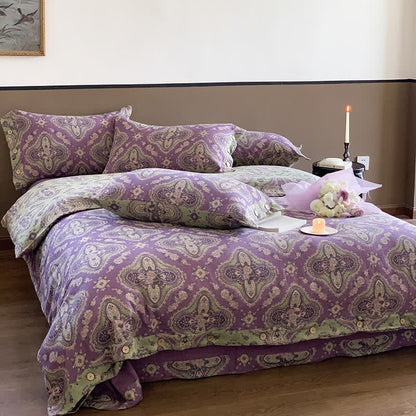 Set di biancheria da letto in cotone retrò a doppio strato (4 pezzi)