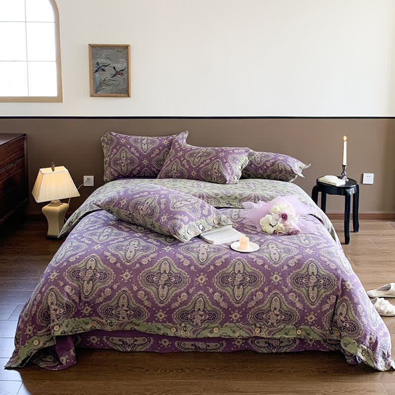 Set di biancheria da letto in cotone retrò a doppio strato (4 pezzi)