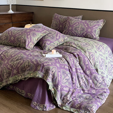 Set di biancheria da letto in cotone retrò a doppio strato (4 pezzi)