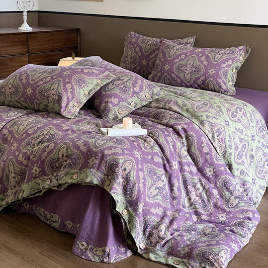 Set di biancheria da letto in cotone retrò a doppio strato (4 pezzi)
