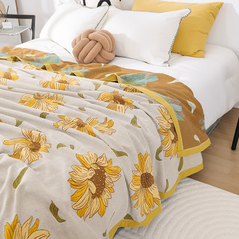 Trapunta morbida in garza di cotone con motivo girasole rurale