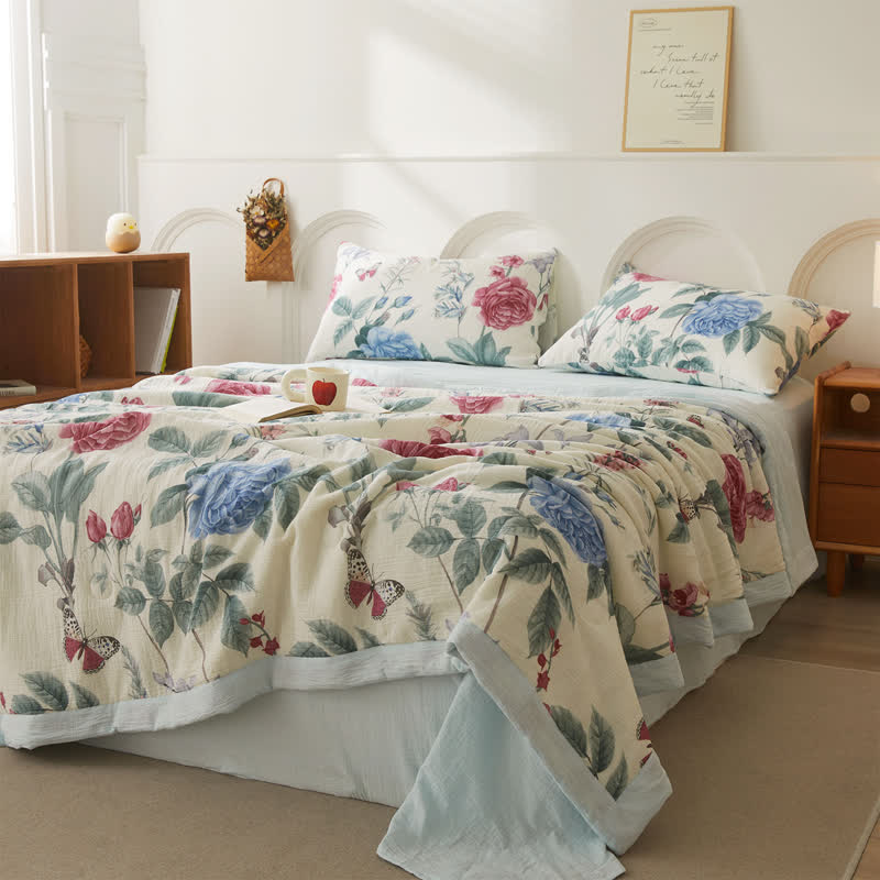 Trapunta morbida di lusso in garza di cotone con motivo peonia