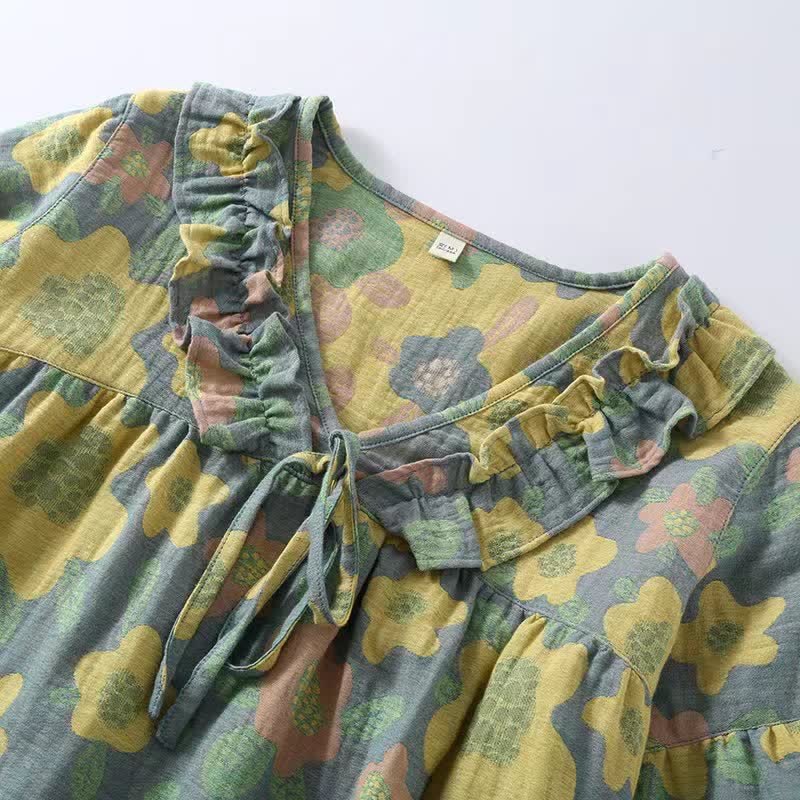 Graziosa camicia da notte floreale traspirante in puro cotone