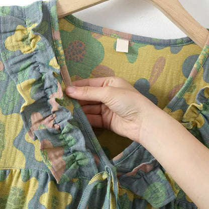 Graziosa camicia da notte floreale traspirante in puro cotone