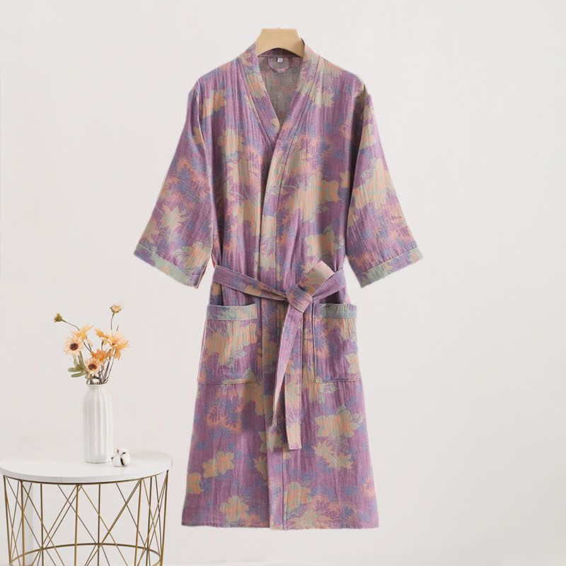 Kimono floreale in garza di cotone, accappatoi e accappatoi da bagno