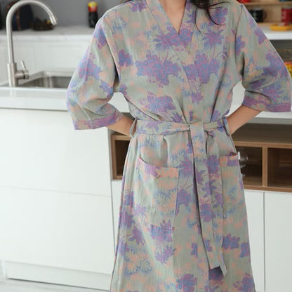 Kimono floreale in garza di cotone, accappatoi e accappatoi da bagno