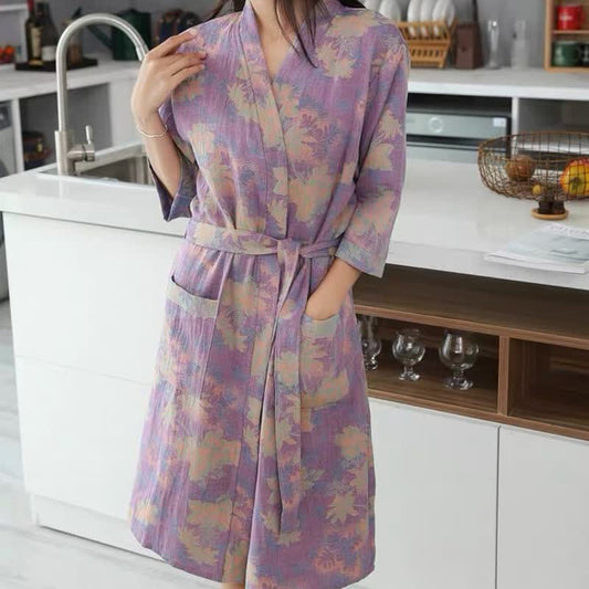 Kimono floreale in garza di cotone, accappatoi e accappatoi da bagno