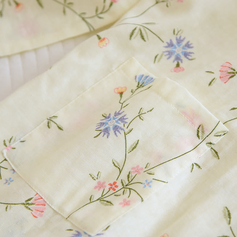 Pigiama Kimono in garza di cotone a fiori