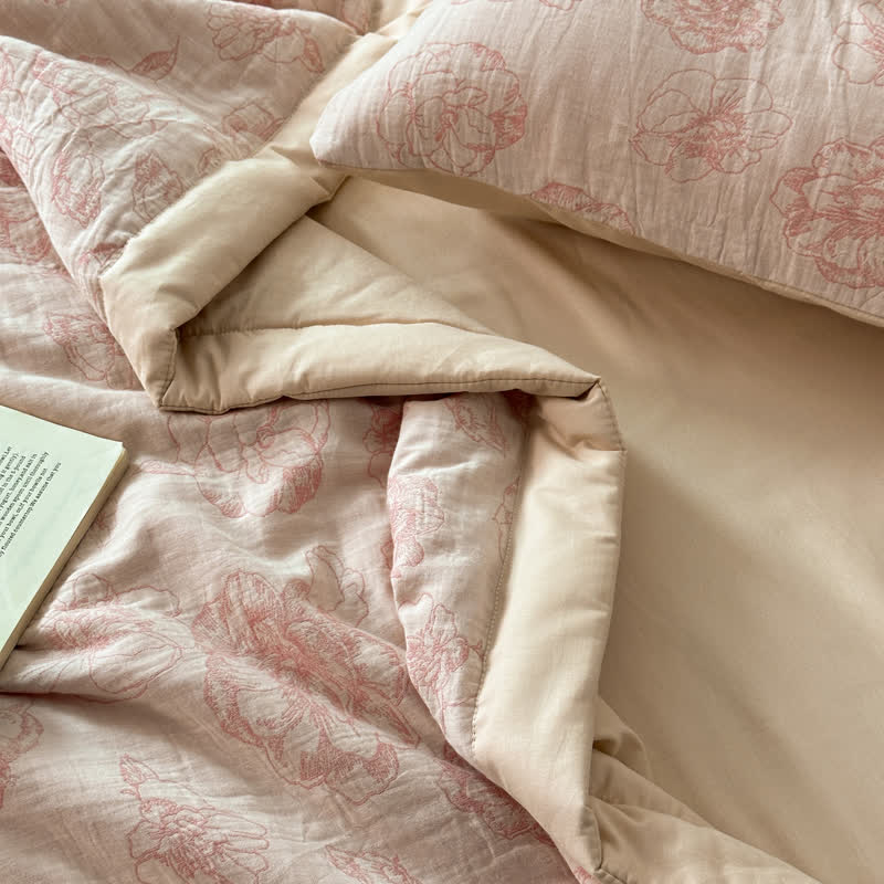 Biancheria da letto estiva di lusso in garza di cotone con fiori