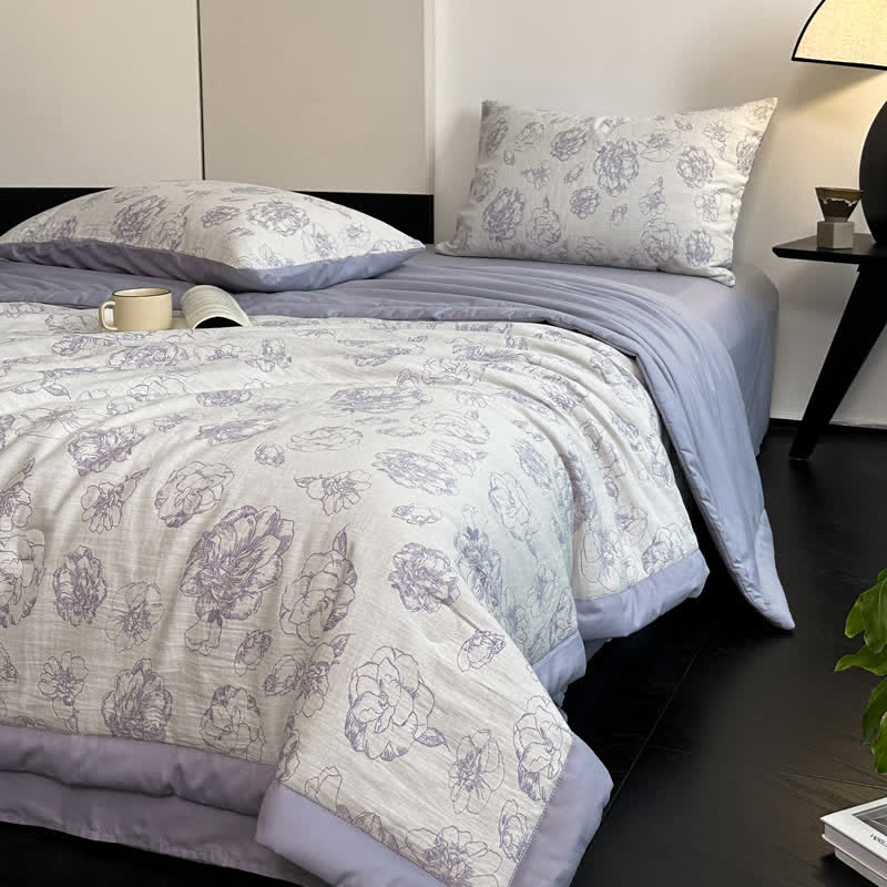 Biancheria da letto estiva di lusso in garza di cotone con fiori