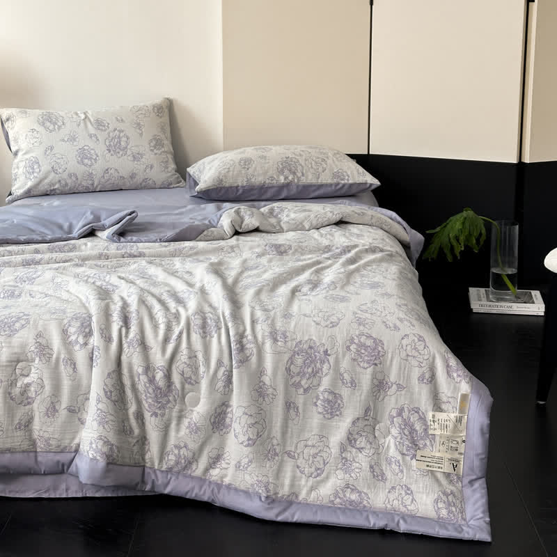 Biancheria da letto estiva di lusso in garza di cotone con fiori
