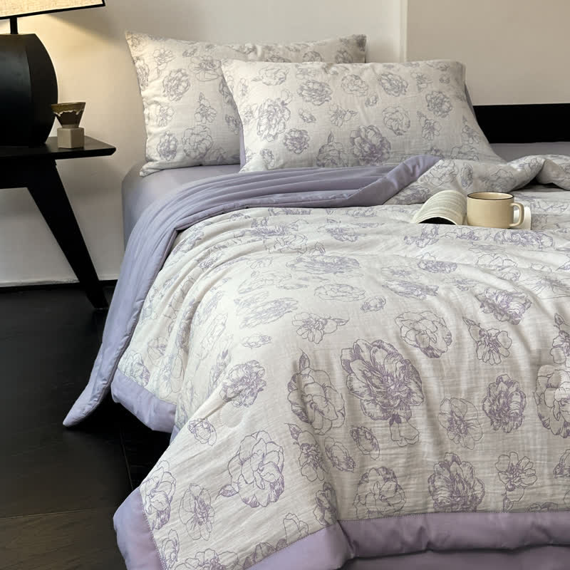 Biancheria da letto estiva di lusso in garza di cotone con fiori