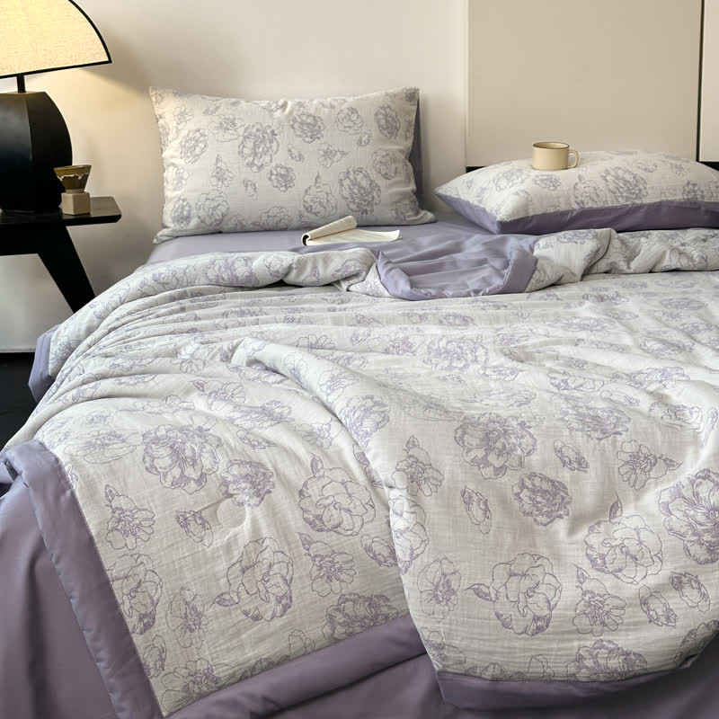 Biancheria da letto estiva di lusso in garza di cotone con fiori