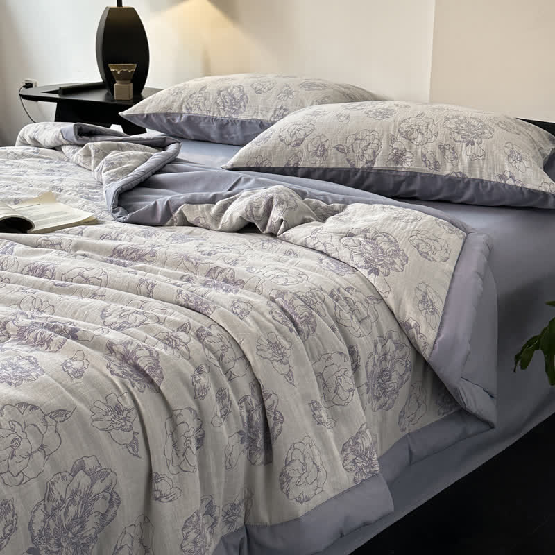 Biancheria da letto estiva di lusso in garza di cotone con fiori