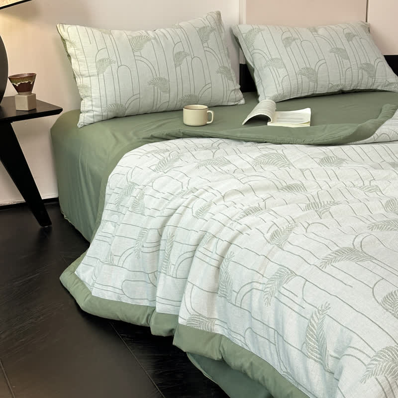 Biancheria da letto leggera in garza di cotone con foglie rustiche