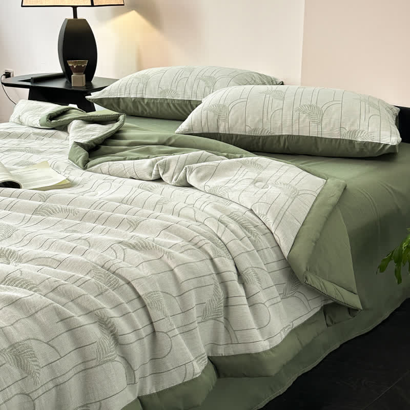 Biancheria da letto leggera in garza di cotone con foglie rustiche