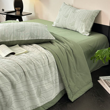 Biancheria da letto leggera in garza di cotone con foglie rustiche