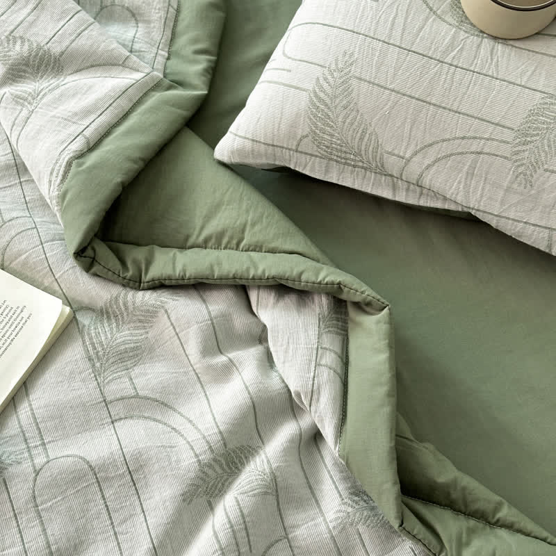Biancheria da letto leggera in garza di cotone con foglie rustiche