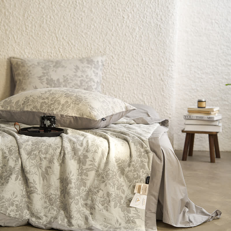 Biancheria da letto rustica floreale in garza di cotone estivo