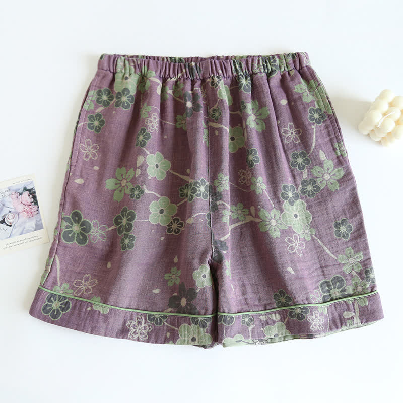 Pantaloncini da pigiama in puro cotone Plum Blossom