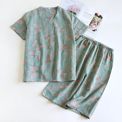 Completo da casa con pantaloni corti in cotone a farfalla