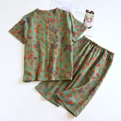 Completo da casa con pantaloni corti in cotone a farfalla