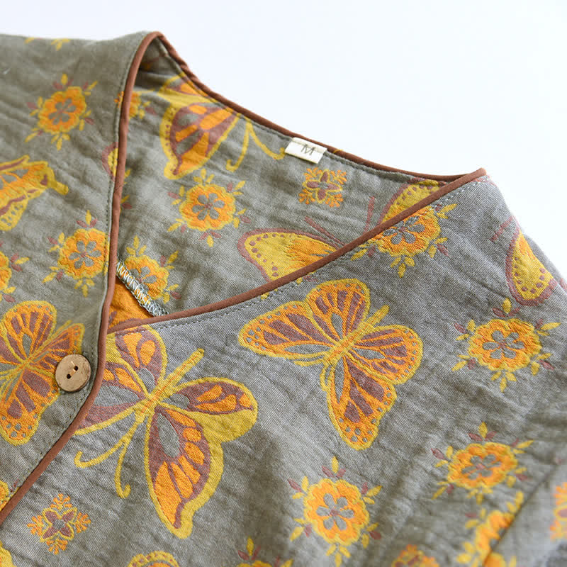 Completo da casa con pantaloni corti in cotone a farfalla