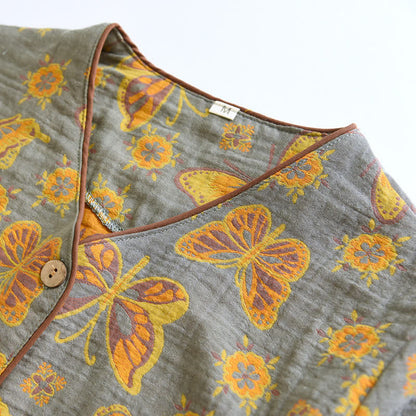 Completo da casa con pantaloni corti in cotone a farfalla