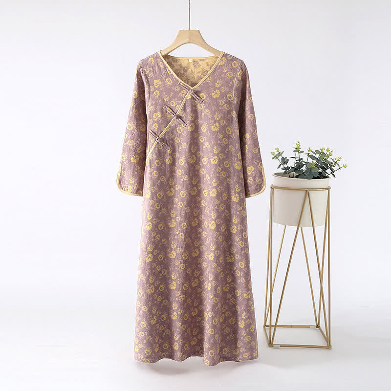 Camicia da notte in cotone floreale jacquard tinto in filo