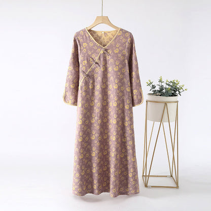 Camicia da notte in cotone floreale jacquard tinto in filo