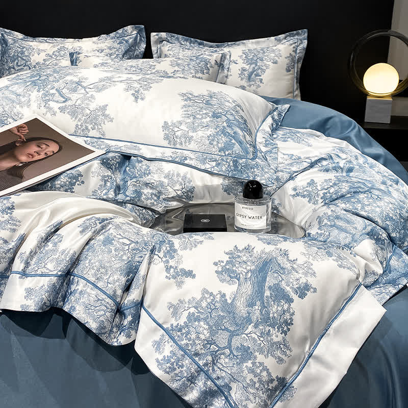 Set di biancheria da letto estiva traspirante con motivo floreale rustico (4 pezzi)