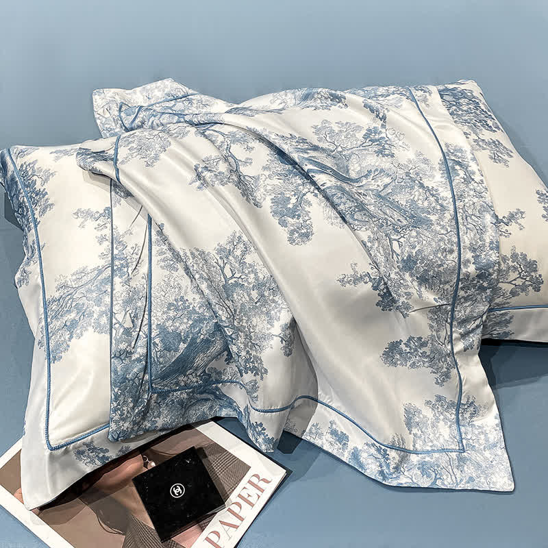 Set di biancheria da letto estiva traspirante con motivo floreale rustico (4 pezzi)