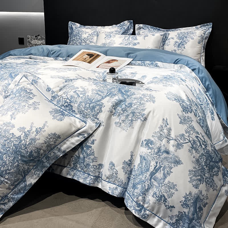 Set di biancheria da letto estiva traspirante con motivo floreale rustico (4 pezzi)
