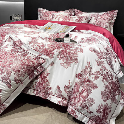 Set di biancheria da letto estiva traspirante con motivo floreale rustico (4 pezzi)