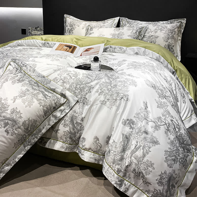Set di biancheria da letto estiva traspirante con motivo floreale rustico (4 pezzi)