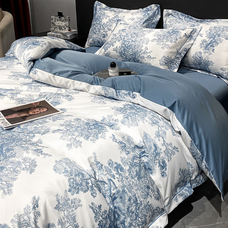 Set di biancheria da letto estiva traspirante con motivo floreale rustico (4 pezzi)