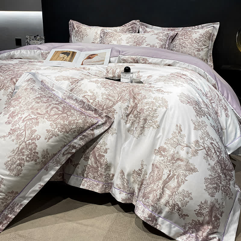Set di biancheria da letto estiva traspirante con motivo floreale rustico (4 pezzi)