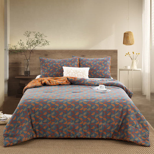 Biancheria da letto in garza di cotone con foglie di ginkgo jacquard
