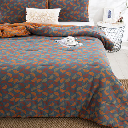 Biancheria da letto in garza di cotone con foglie di ginkgo jacquard