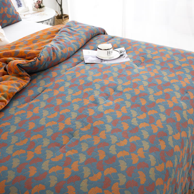 Biancheria da letto in garza di cotone con foglie di ginkgo jacquard