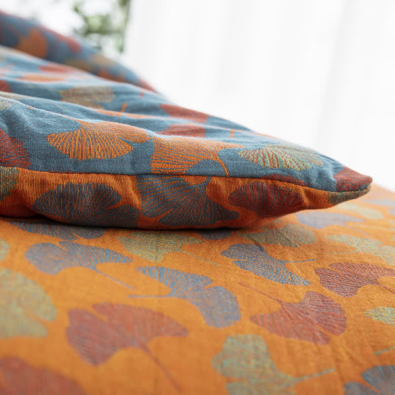 Biancheria da letto in garza di cotone con foglie di ginkgo jacquard