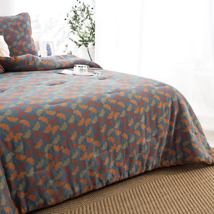 Biancheria da letto in garza di cotone con foglie di ginkgo jacquard