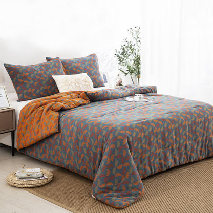 Biancheria da letto in garza di cotone con foglie di ginkgo jacquard
