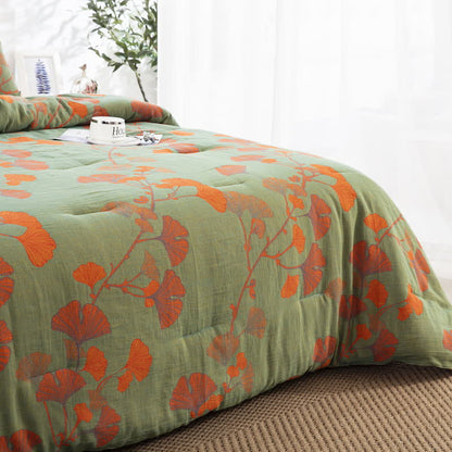 Biancheria da letto rustica in garza di cotone con foglie di ginkgo