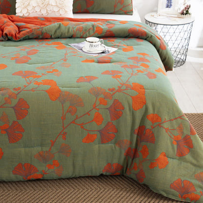 Biancheria da letto rustica in garza di cotone con foglie di ginkgo