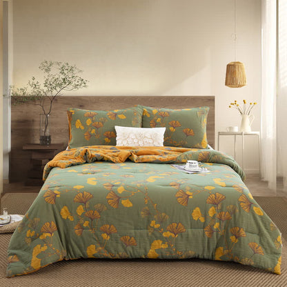Biancheria da letto rustica in garza di cotone con foglie di ginkgo