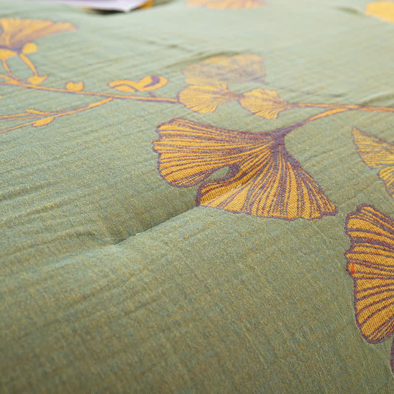 Biancheria da letto rustica in garza di cotone con foglie di ginkgo